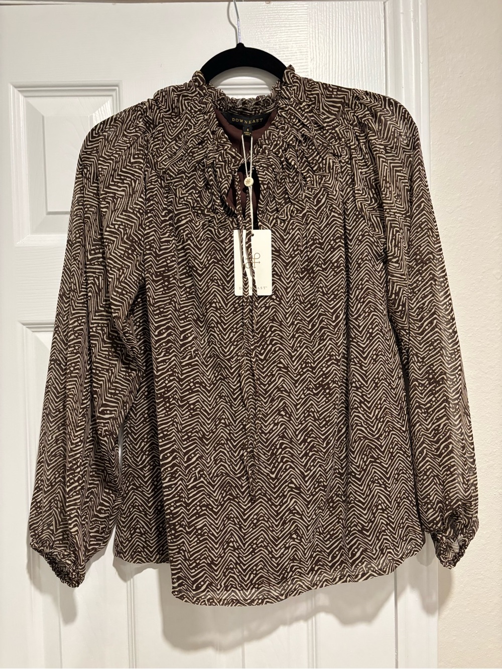 DownEast Brown Chevron Peasant Blouse